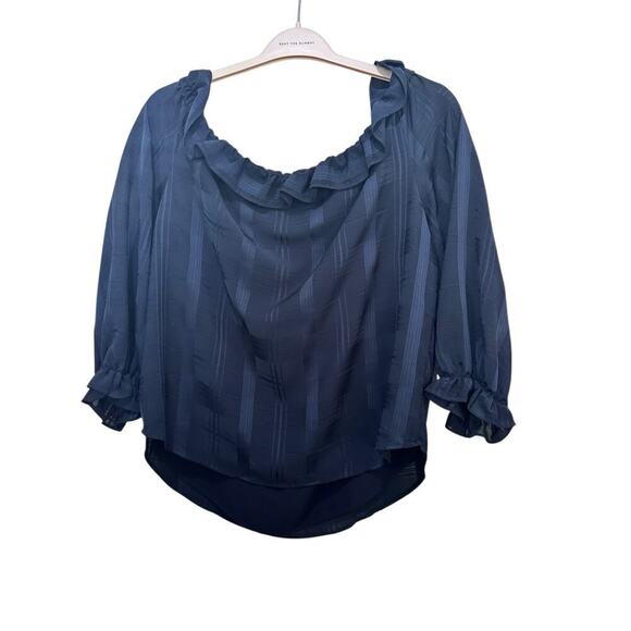 RACHEL Rachel Roy Blue Ruffled Off Shoulder 3/4 Sleeve Wear To Work Top Size 0X - Picture 3 of 6